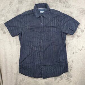 Monument Button Shirt Mens Size S Short Sleeve Black Blue Micro Print Office